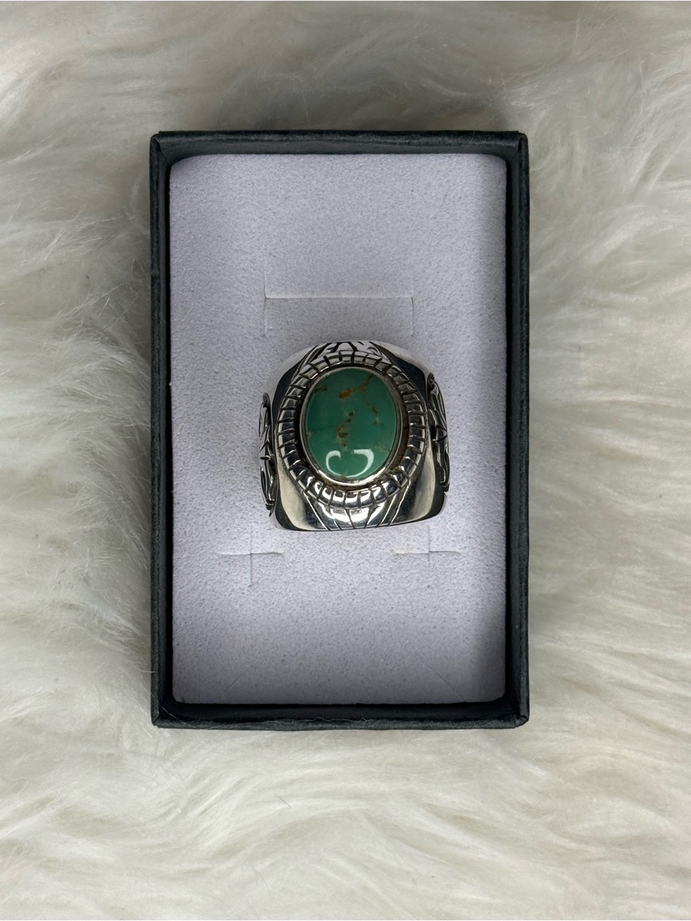 Vintage Native American Sterling Silver Turquoise Stamped: JMN Size 10 (22.56 G)